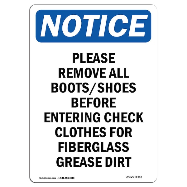 OSHA Sign, Please Remove All Boots Shoes, 5in X 3.5in Decal, 10PK, 3.5" W, 5" H, Portrait, PK10